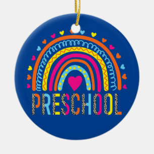Preschool Teacher Leopard Rainbow Back To School Ceramic Ornament