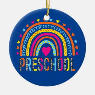 Preschool Teacher Leopard Rainbow Back To School Ceramic Ornament