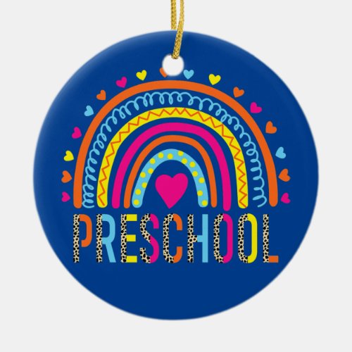 Preschool Teacher Leopard Rainbow Back To School  Ceramic Ornament