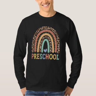 Preschool Teacher Leopard Rainbow Teacher Back To  T-Shirt