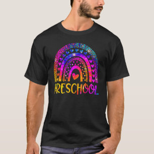 Preschool Teacher Leopard Tie Dye Rainbow Back To  T-Shirt