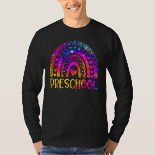 Preschool Teacher Leopard Tie Dye Rainbow Back To T-Shirt