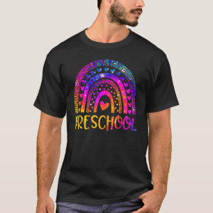 Preschool Teacher Leopard Tie Dye Rainbow Back To T-Shirt