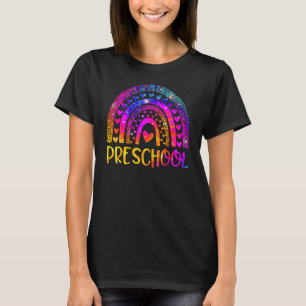 Preschool Teacher Leopard Tie Dye Rainbow Back To T-Shirt