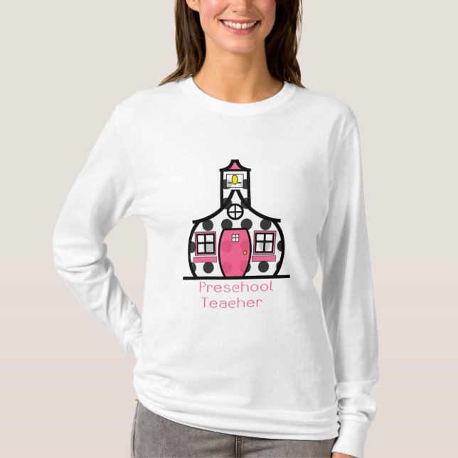 Preschool Teacher Polka Dot Schoolhouse T-Shirt (Front)