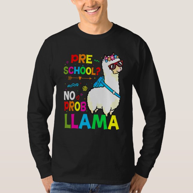 Preschool Teacher Rainbow No Prob Llama 100th Day  T-Shirt (Front)