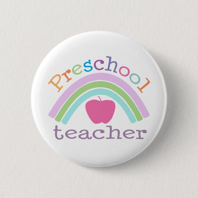 Preschool Teacher Rainbow Pinback Button (Front)