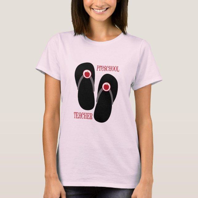 Preschool Teacher Red Apple Flip Flops T-Shirt (Front)