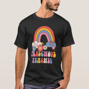 Preschool Teacher School Retro Groovy Floral Rainb T-Shirt