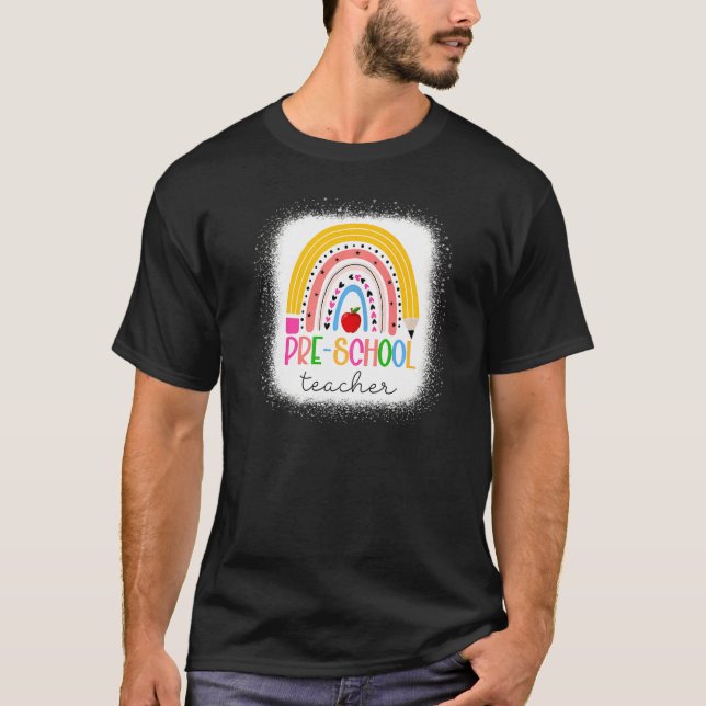 Preschool Teacher Teach Love Inspire Rainbow back  T-Shirt (Front)
