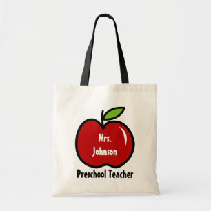 Preschool teacher tote bag Personalize red apple