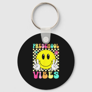 Preschool vibes retro smile face back to school keychain
