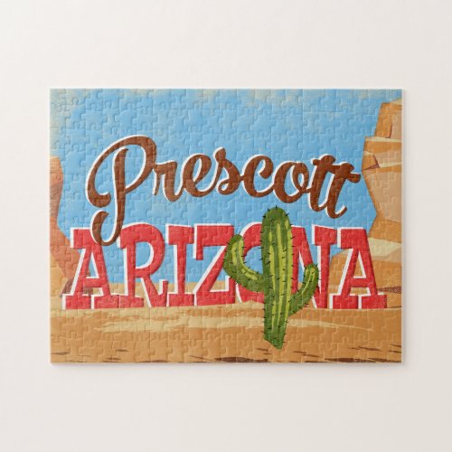 Prescott Arizona Cartoon Desert Vintage Travel Jigsaw Puzzle