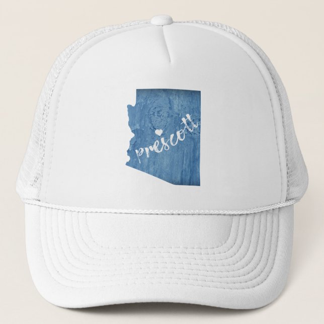 Prescott Arizona Wood Grain Trucker Hat (Front)