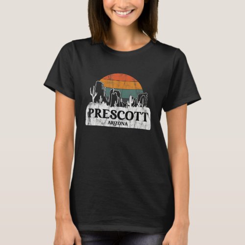 Prescott AZ Arizona Vintage sunset cactus mountain T_Shirt