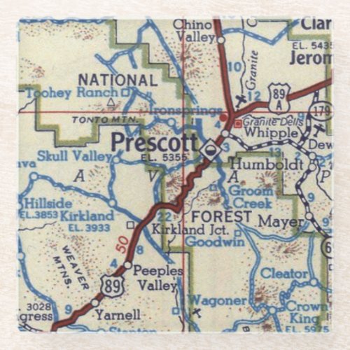 Prescott AZ Historic Map Glass Coaster