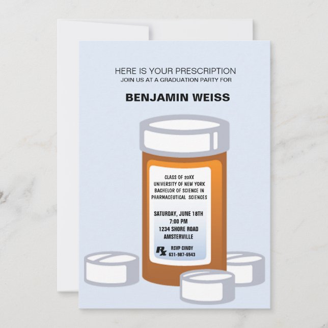 Prescription Bottle Pharmacist Graduation Invitati Invitation (Front)