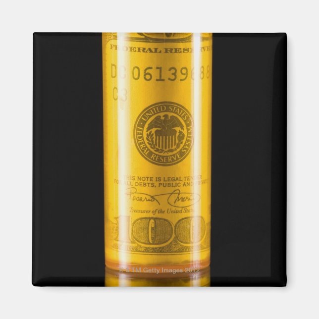 Prescription bottle with one hundred dollar bill magnet (Front)