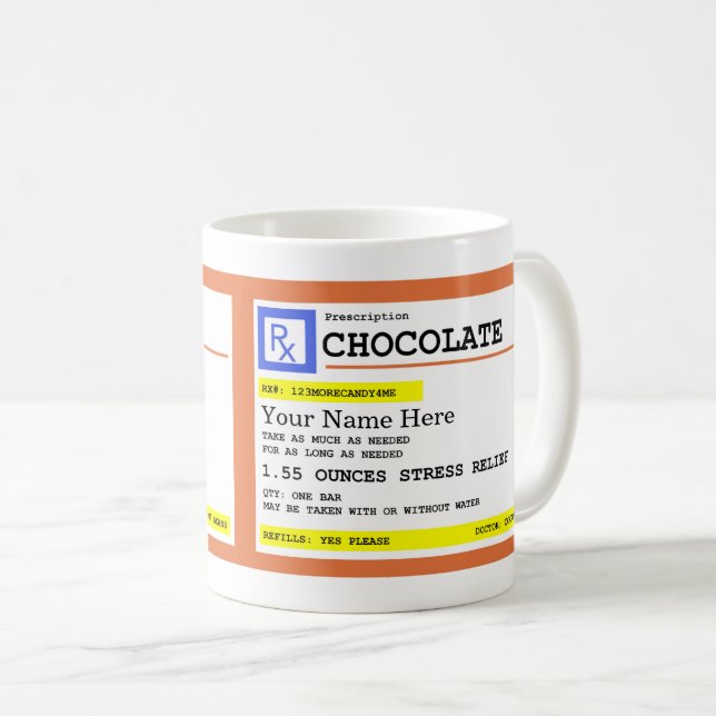 Prescription Chocolate Customizable Name  Coffee Mug (Front Right)