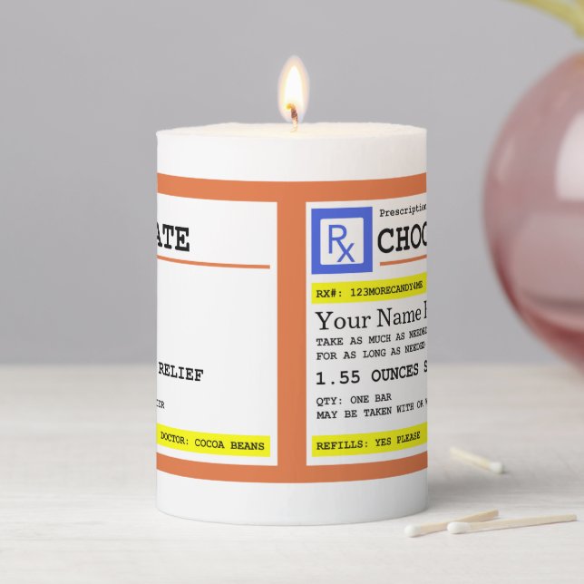 Prescription Chocolate Customizable Name     Pillar Candle (In Situ)