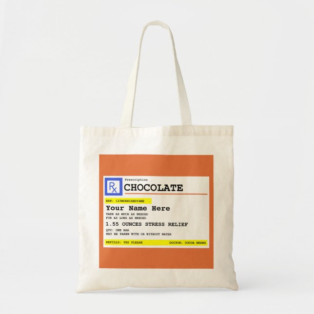Prescription Chocolate Personalized Humorous Tote Bag (Front)
