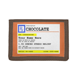Prescription Chocolate Personalized Humorous Trifold Wallet