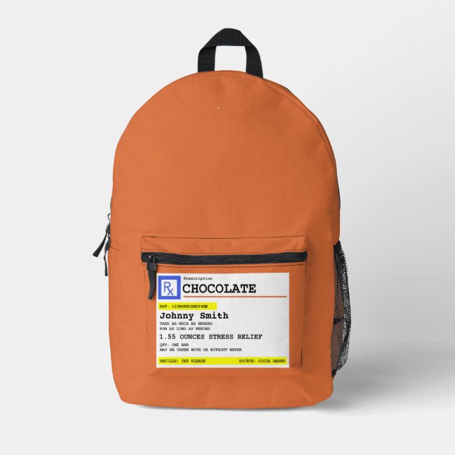 Prescription Chocolate Personalized Patient Name Printed Backpack (Front)