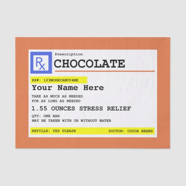 Prescription Chocolate Personalized   Tissue Paper (Front)