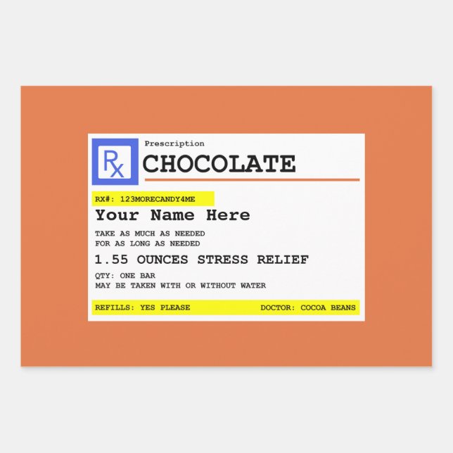 Prescription Chocolate Personalized  Wrapping Paper Sheets (Front)