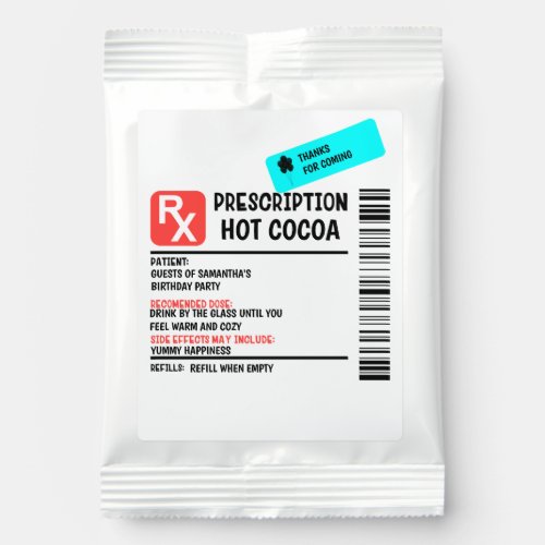 Prescription Cocoa Birthday Favor Personalized  Ho Hot Chocolate Drink Mix