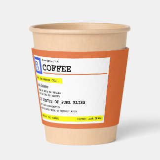 Prescription Coffee Coffee Sleeve with Custom Name Coffee Cup Sleeve