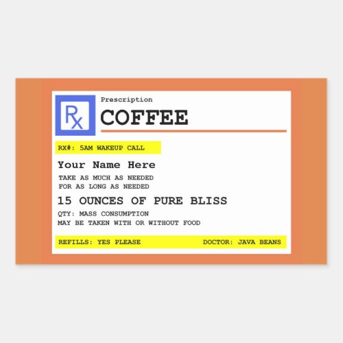 Prescription Coffee Label Personalized Rectangular