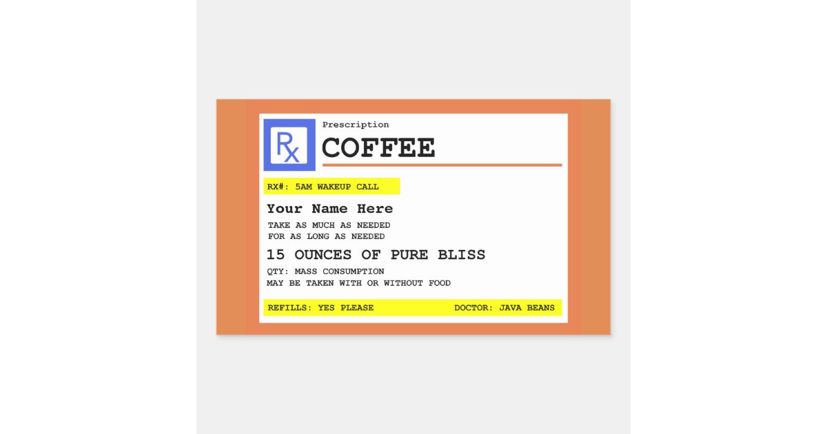 Prescription Coffee Label Personalized Rectangular | Zazzle