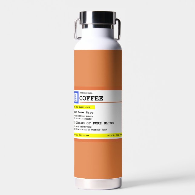 Prescription Coffee Label Personalized  Water Bottle (Front)