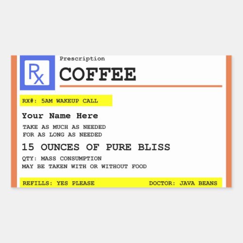 Prescription Coffee Personalized Rectangular Sticker