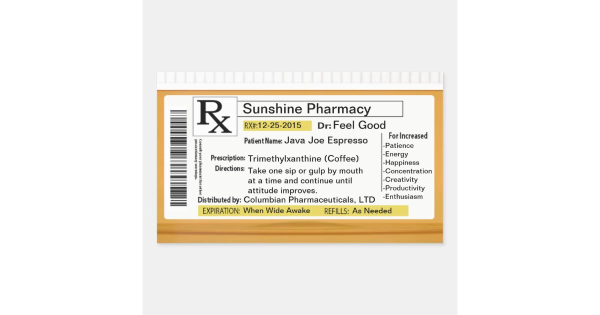 Prescription for Coffee Rectangular Sticker | Zazzle