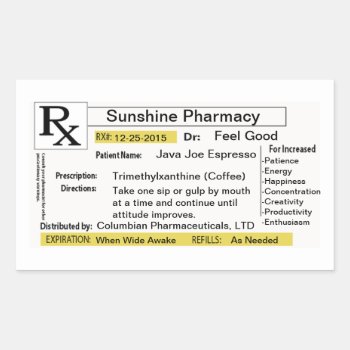 Prescription For Coffee Rectangular Sticker by Customizeables at Zazzle