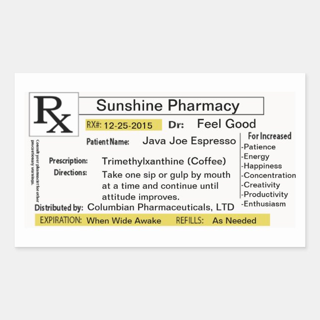 Prescription for Coffee Rectangular Sticker (Front)