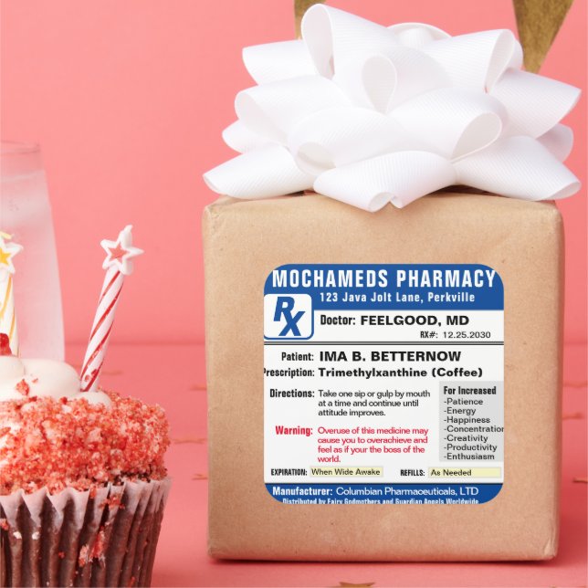 Prescription for Coffee Rectangular Sticker (Party)