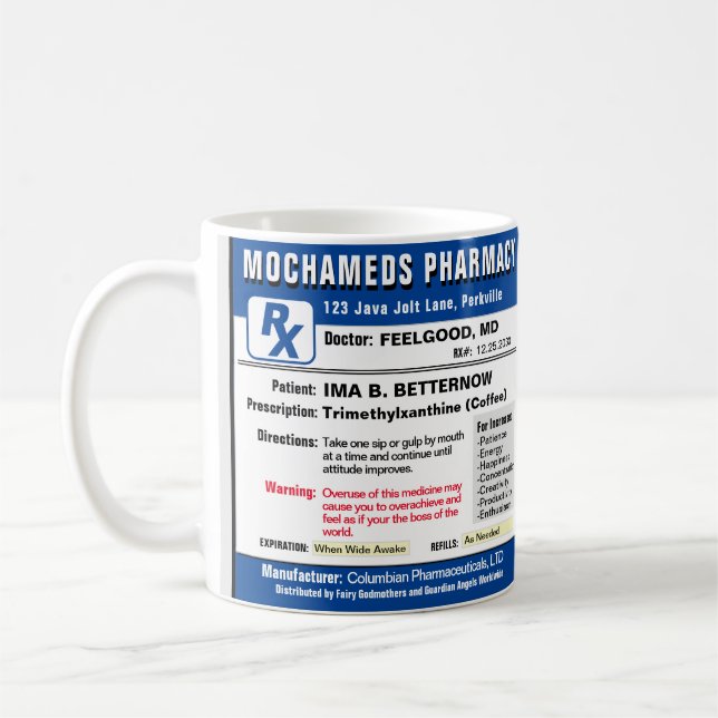 Prescription for Coffee Rectangular Sticker Coffee Mug (Left)