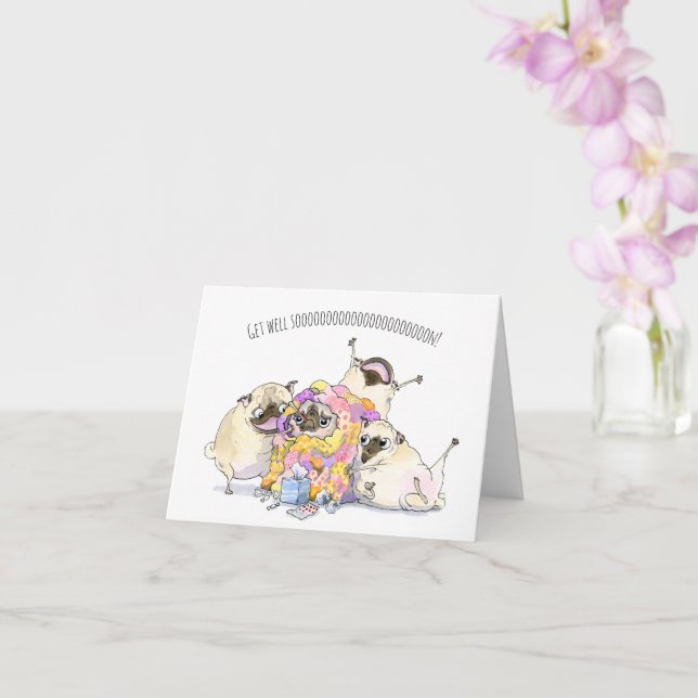 Prescription for Love pug get well card (Orchid)