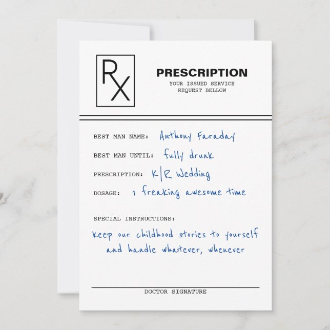 Prescription Funny Groomsmen Proposal Invitation (Front)