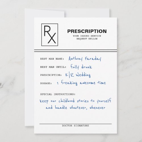 Prescription Funny Groomsmen Proposal Invitation
