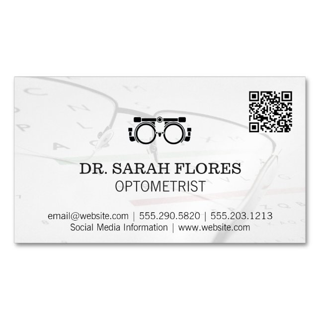 Prescription Glasses | Optometrist QR Code Business Card Magnet (Front)