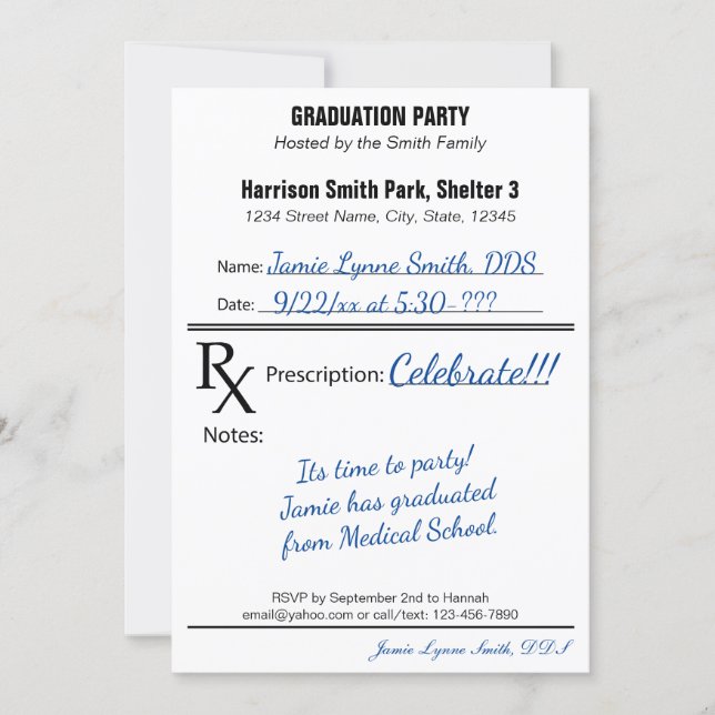 Prescription RX Medical Doctor Nurse Graduation Invitation (Front)
