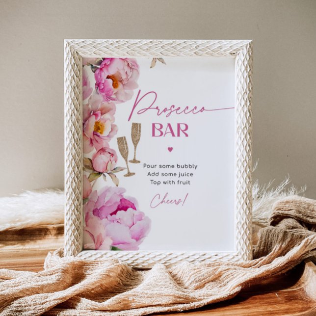 Presecco bar bright pink peony bridal mimosa bar poster (Creator Uploaded)