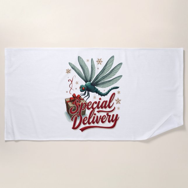 Present Delivery Dragonfly Beach Towel (Front)