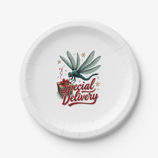 Present Delivery Dragonfly Paper Plates (Front)