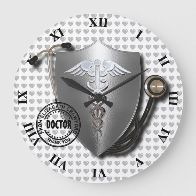 Present For Doctor Symbols Caduceus On Stethoscope Large Clock (Front)
