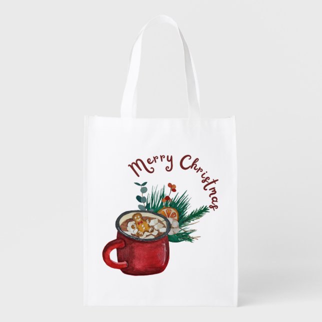 Present From Santa Personalized Christmas  Grocery Bag (Front)